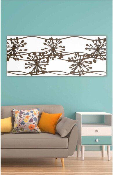 Pannello da parete, quadro da parete ANEMONI 120xh50cm orizzontale pannello colore bianco intarsi e marcatura in legno tortora