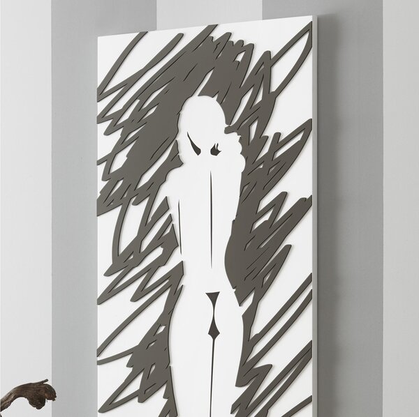 Pannello da parete, quadro da parete MODERN 40xh120cm pannello legno colore bianco intarsi faggio