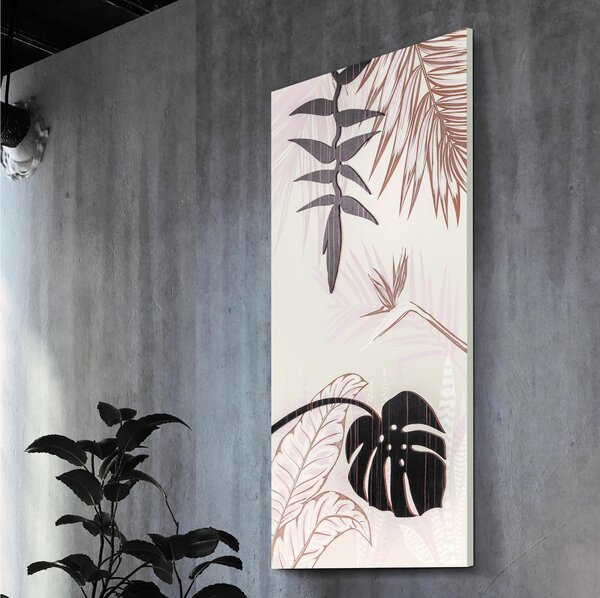 Pannello da parete, quadro da parete Verticale TROPICALE 60x120x16 cm pannello colore bianco sabbia intarsi in legno di ebano tagliati al laser