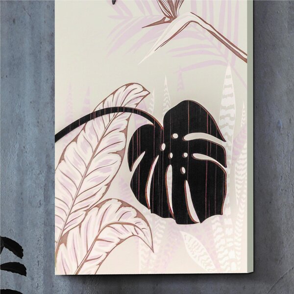 Pannello da parete, quadro da parete Verticale TROPICALE 60x120x16 cm pannello colore bianco sabbia intarsi in legno di ebano tagliati al laser