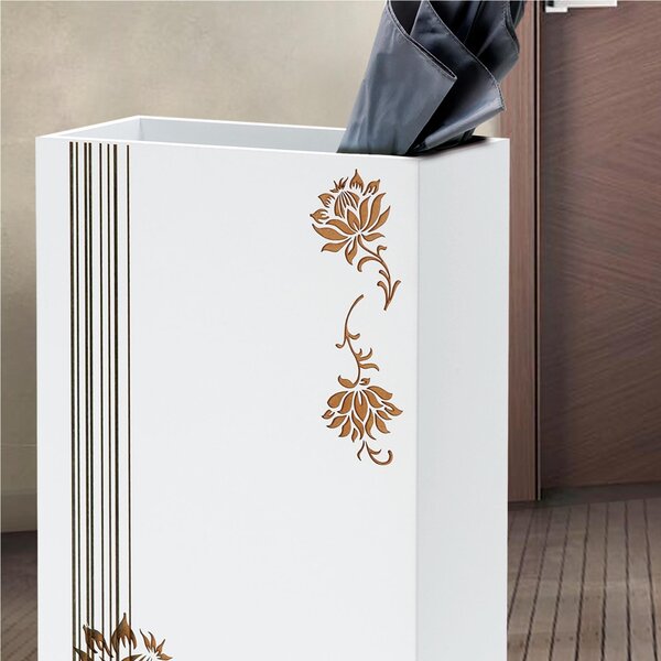 PORTAOMBRELLI Rettangolare, Linee e Fiori 33x22xh53 cm in Legno bianco con marcatura al laser fiori linee