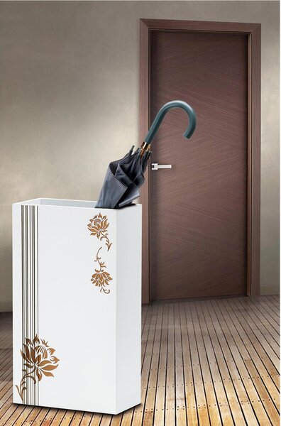 PORTAOMBRELLI Rettangolare, Linee e Fiori 33x22xh53 cm in Legno bianco con marcatura al laser fiori linee