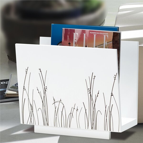 PORTA RIVISTE Rettangolare, Erba 33x22xh40 cm in Legno bianco con marcatura incisione colore scuro