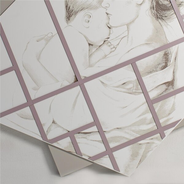 Pannello da parete in legno con marcatura al laser ELISA 100x95xh8 cm colore, Ghiaia Bianco decori Rosa Velvet