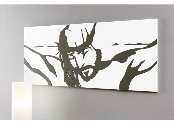 Quadro Sacro Divino in legno con decoro taglio laser 120x50xh1,5 cm colore tortora bianco