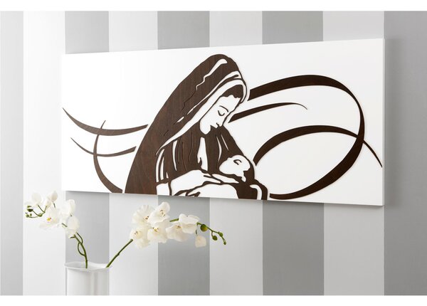 Quadro Sacro Madre in legno con decoro taglio laser 120x50xh1,5 cm colore Bianco Weng�
