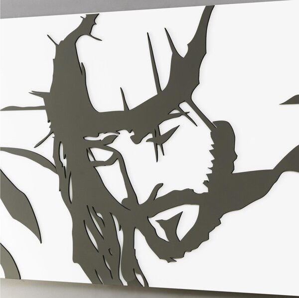 Quadro Sacro Divino in legno con decoro taglio laser 120x50xh1,5 cm colore tortora bianco