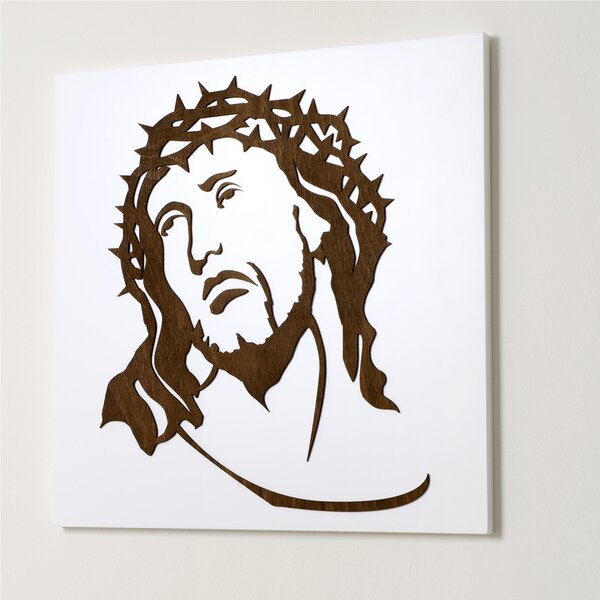 Quadro sacro Volto di Cristo decoro in legno taglio laser 50x50xh1,5 cm colore bianco weng�