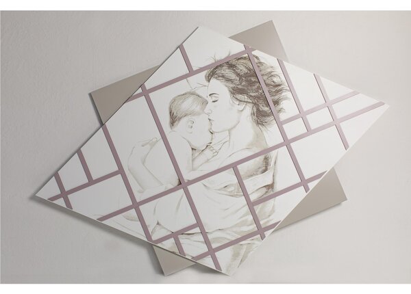 Pannello da parete in legno con marcatura al laser ELISA 100x95xh8 cm colore, Ghiaia Bianco decori Rosa Velvet