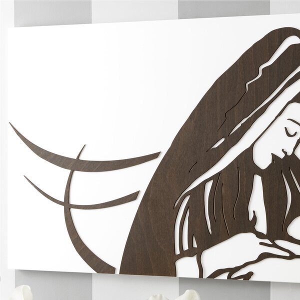 Quadro Sacro Madre in legno con decoro taglio laser 120x50xh1,5 cm colore Bianco Weng�