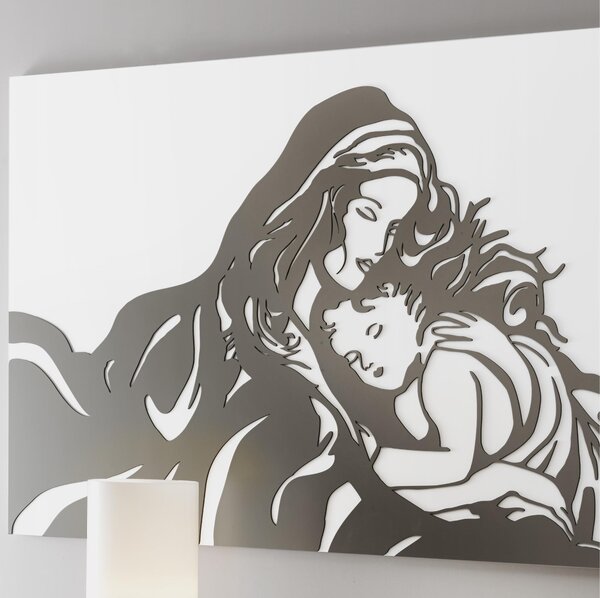 Quadro sacro Maternit� decoro in legno taglio laser 120x75xh1,5 cm colore bianco tortora