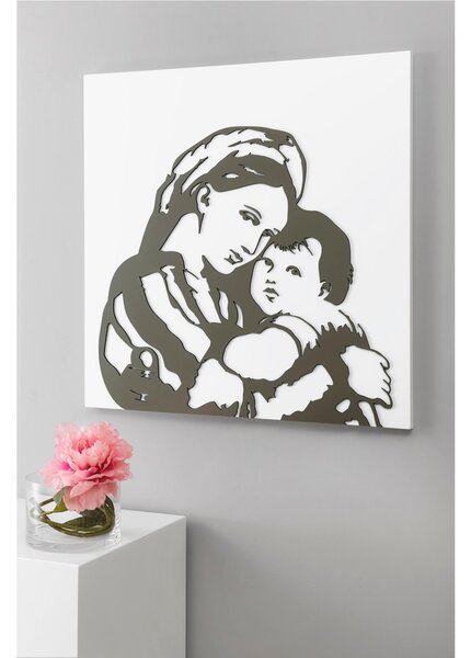Quadro sacro Madonna di Raffaello decoro in legno taglio laser 60x60xh1,5 cm colore bianco wenge
