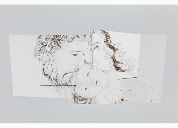Pannello da parete, Un capoletto raffigurante la maternit� BETLEMME 140x67x1,6 cm Pannello in legno laccato bianco su bianco con marcatura laser