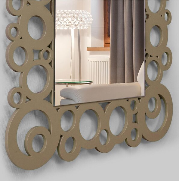 Specchiera da parete in legno tagliata al laser ILLUSION 53x53xh 6 cm cornice colore tortora
