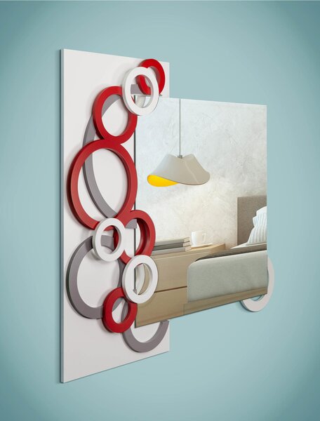 Specchiera da parete in Legno tagliata al laser BOLLE 73x65xh 6 cm -posizionabile Verticale cornice colori Bianco, Grigio Pietra,Rosso