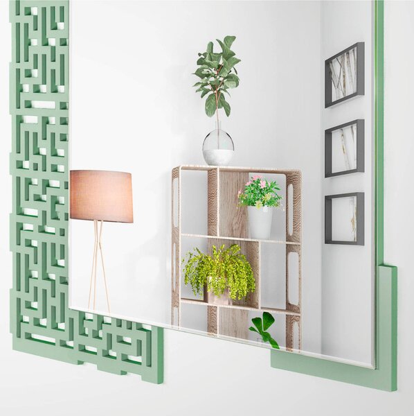 Specchiera da parete in legno rotonda tagliata al laser GREEK 65x65xh 6 cm cornice colori Verde acqua