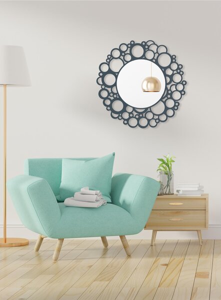 Specchiera da parete in legno rotonda tagliata al laser DONDO 65x65xh 6 cm cornice colori Blu Balena