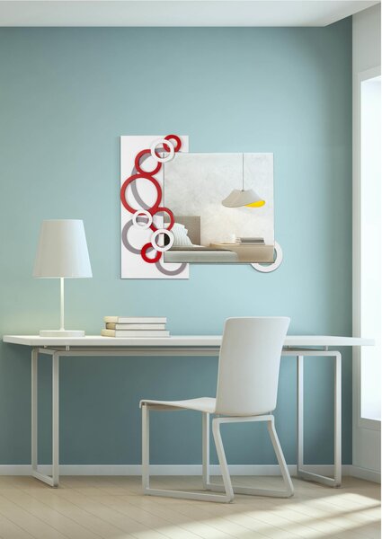 Specchiera da parete in Legno tagliata al laser BOLLE 73x65xh 6 cm -posizionabile Verticale cornice colori Bianco, Grigio Pietra,Rosso