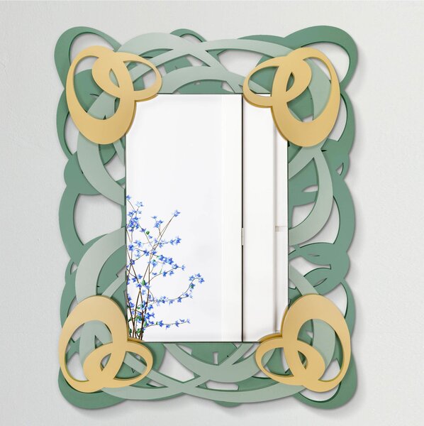 Specchiera da parete in Legno tagliata al laser TWIST 76x10xh 6 cm -posizionabile Verticale cornice colori verde acqua giallo