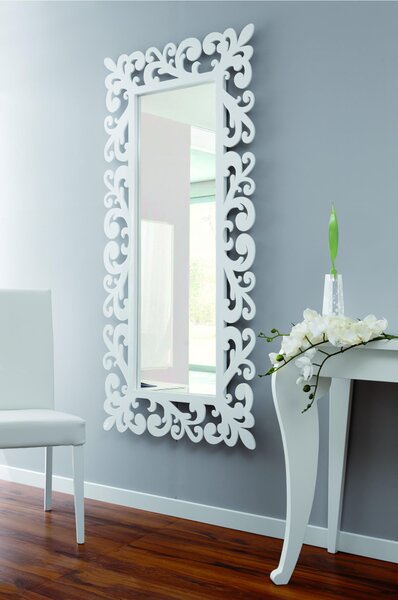 Specchiera da parete in legno laccato tagliata al laser LADY 77x170xh 8 cm cornice colori bianco opaco