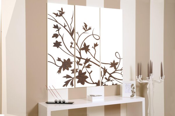Tris Pannelli da parete in legno CELTICO 120xh120 cm pannellI colore bianco intarsi in legno colore weng�