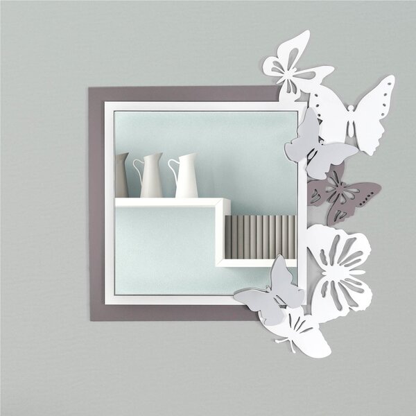 Specchiera da parete in legno tagliata al laser PAPILLON 88x83xh 6 cm cornice colori Grigio pietra
