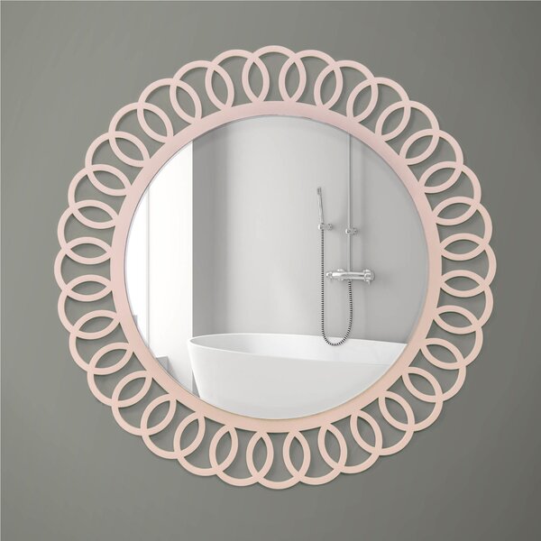 Specchiera da parete Rotonda in legno tagliata al laser ROMY 80x80xh 6 cm cornice colore rosa