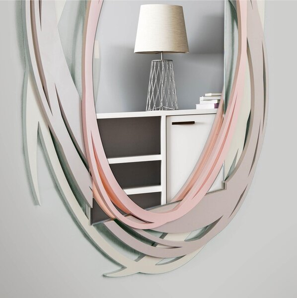 Specchiera da parete in legno tagliata al laser ARISA 95x73xh 6 cm cornice colori Sabbia,Ghiaia,Rosa