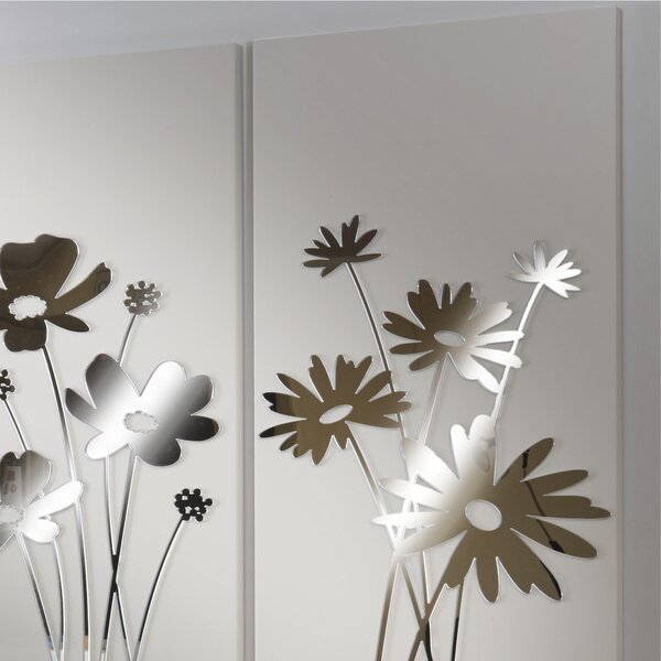 Pannello da parete, quadro da parete TRIS FIORI DEL RE 120xh120cm pannello legno colore sabbia intarsi in plexiglass specchio