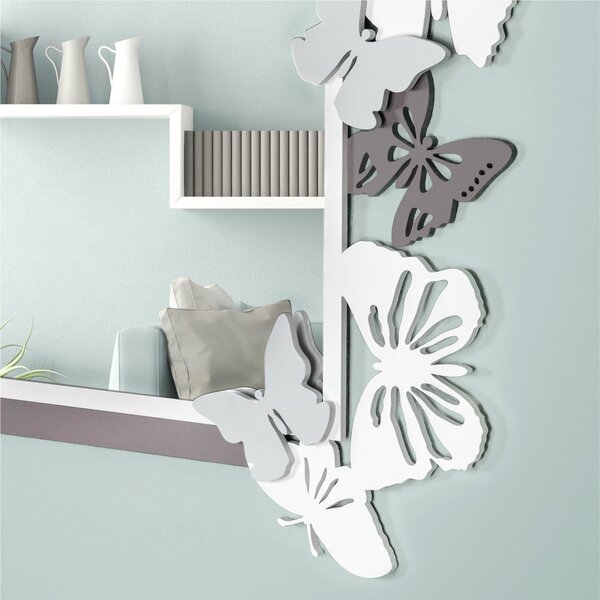 Specchiera da parete in legno tagliata al laser PAPILLON 88x83xh 6 cm cornice colori Grigio pietra