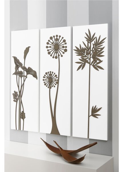 Pannelli da parete tris MALESIA 90xh90cm in legno pannelli colore bianco intarsi in legno colore tortora