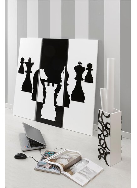 Pannello da parete, quadro da parete TRIS SCACCO MATTO 120xh120cm pannello legno colore bianco intarsi in plexiglass