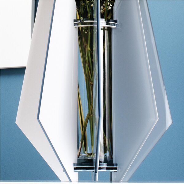 Vaso d'arredo, portafiori in crystalplex DIAMANTE 32xh45cm- con vaso interno in vetro colore bianco