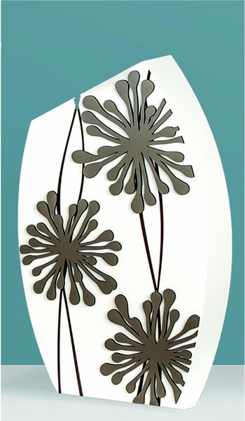 Vaso d'arredo, portafiori in legno Tai Anemoni 27x46xh10 cm- con applicazioni in legno tagliate al laser bianco tortora