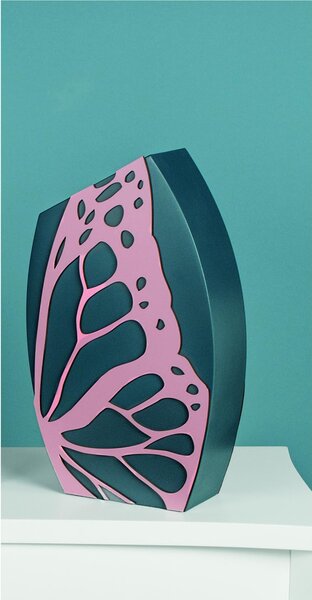Vaso d'arredo, portafiori in legno TAI ROSALIDE 27x46xh10 cm- con applicazioni in legno tagliate al laser Grigio balena rosa