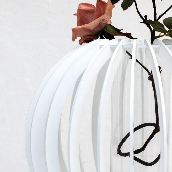 Vaso d'arredo, portafiori in Plexiglass SFERA 33x36 cm- tagliato al laser con vasetto in vetro interno bianco