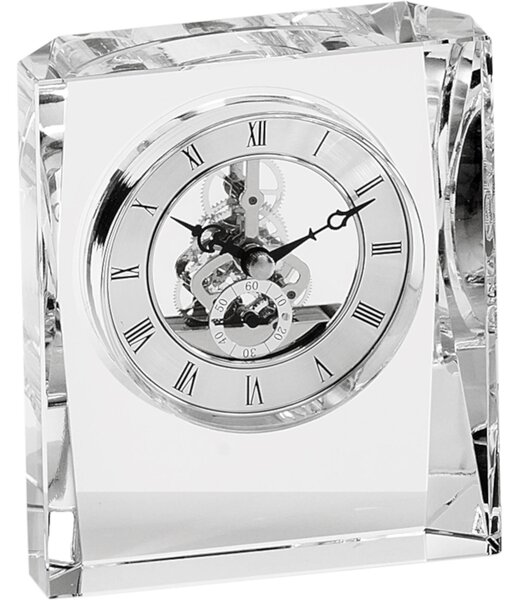 Orologio in Cristallo rettangolare 12xh14 cm in cristallo K9 trasparente quadrante diametro 3,5 cm in scatola regalo