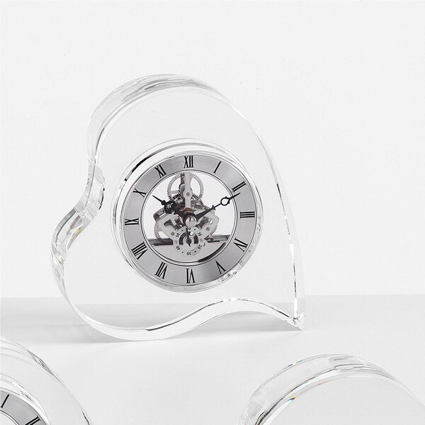 Orologio Cristallo, sveglia da tavolo Cuore 14xh15 cm in cristallo K9 trasparente