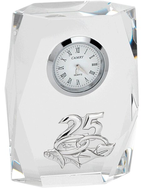 Orologio da appoggio, in cristallo anniversario 25 anni 7,2x2,8xh10 cm Cristallo trasparente K9 in confezione regalo