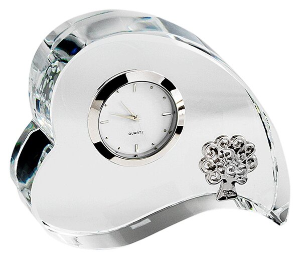Orologio da appoggio in cristallo cuore albero della vita 10x8,5 cm Cristallo trasparente K9