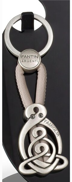 Portachiavi in in acciaio con incisione FAMIGLIA con cinturini AVORIO H10 cm in scatola regalo , bomboniera