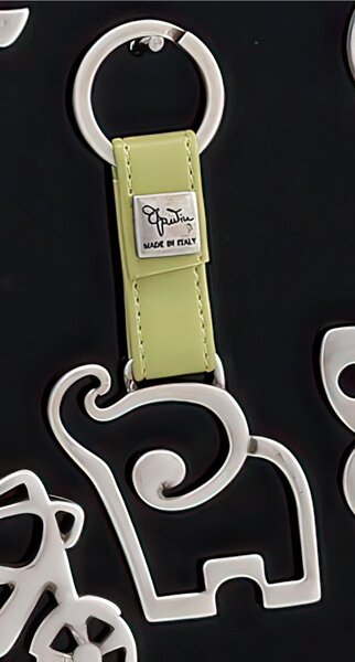 Portachiavi in Argento ELEFANTE con cinturini in Pelle VERDE 7x11cm in scatola regalo , bomboniera