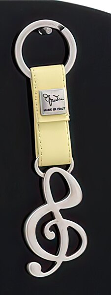 Portachiavi in Argento CHIAVE DI VIOLINO con cinturini in Pelle giallo 7x11cm in scatola regalo , bomboniera