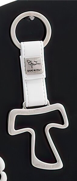 Portachiavi in Argento TAO con cinturini in Pelle Bianco 7x11cm in scatola regalo , bomboniera