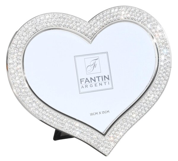 Porta foto in metallo argentato cuore e strass Dimensioni 13xh18 cm in scatola regalo , bomboniera
