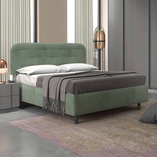 CasaArredoStudio Letto matrimoniale da 160cm Parigi verde salvia - con rete a doghe più meccanismo per alzata contenitore, Senza materasso