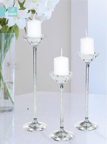 Porta candele cristallo ad uno stelo con fiore Misura Piccola cm h 18 uno stelo K9 idea per bomboniera