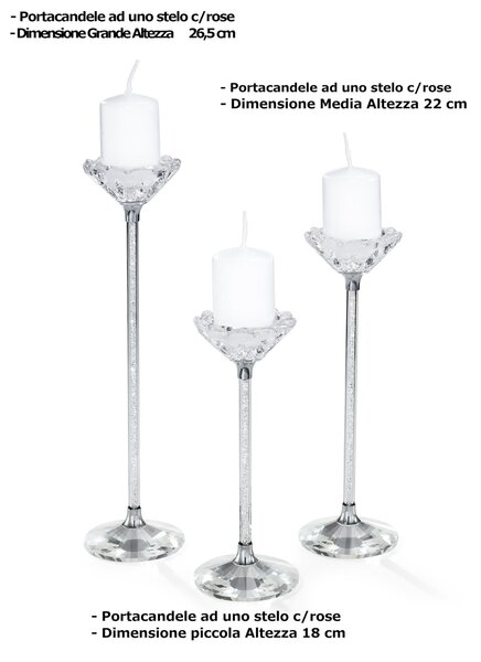 Porta candele cristallo ad uno stelo con fiore Misura Media cm h 22 uno stelo K9 idea per bomboniera