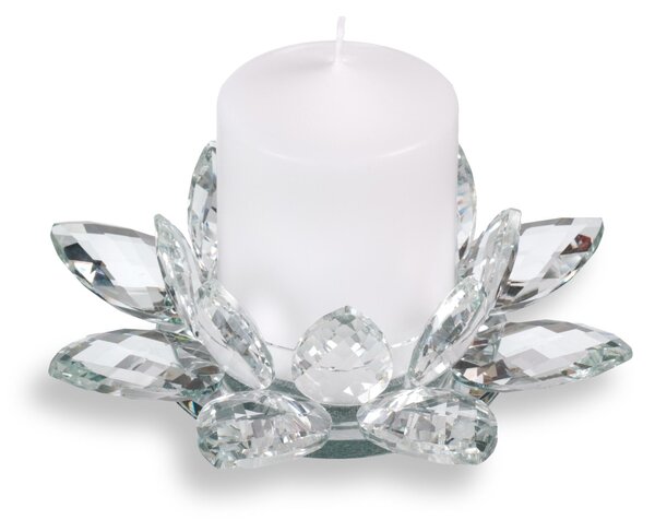 Portacandele in vetro colorato con fiore di loto rosa fatto a mano – Decorazione in stile Tiffany - Italia