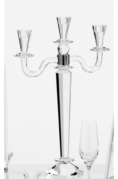 Candelabro Cristallo 3 fiamme in cristallo cm h 52 uno colore trasparente, cristallo K9